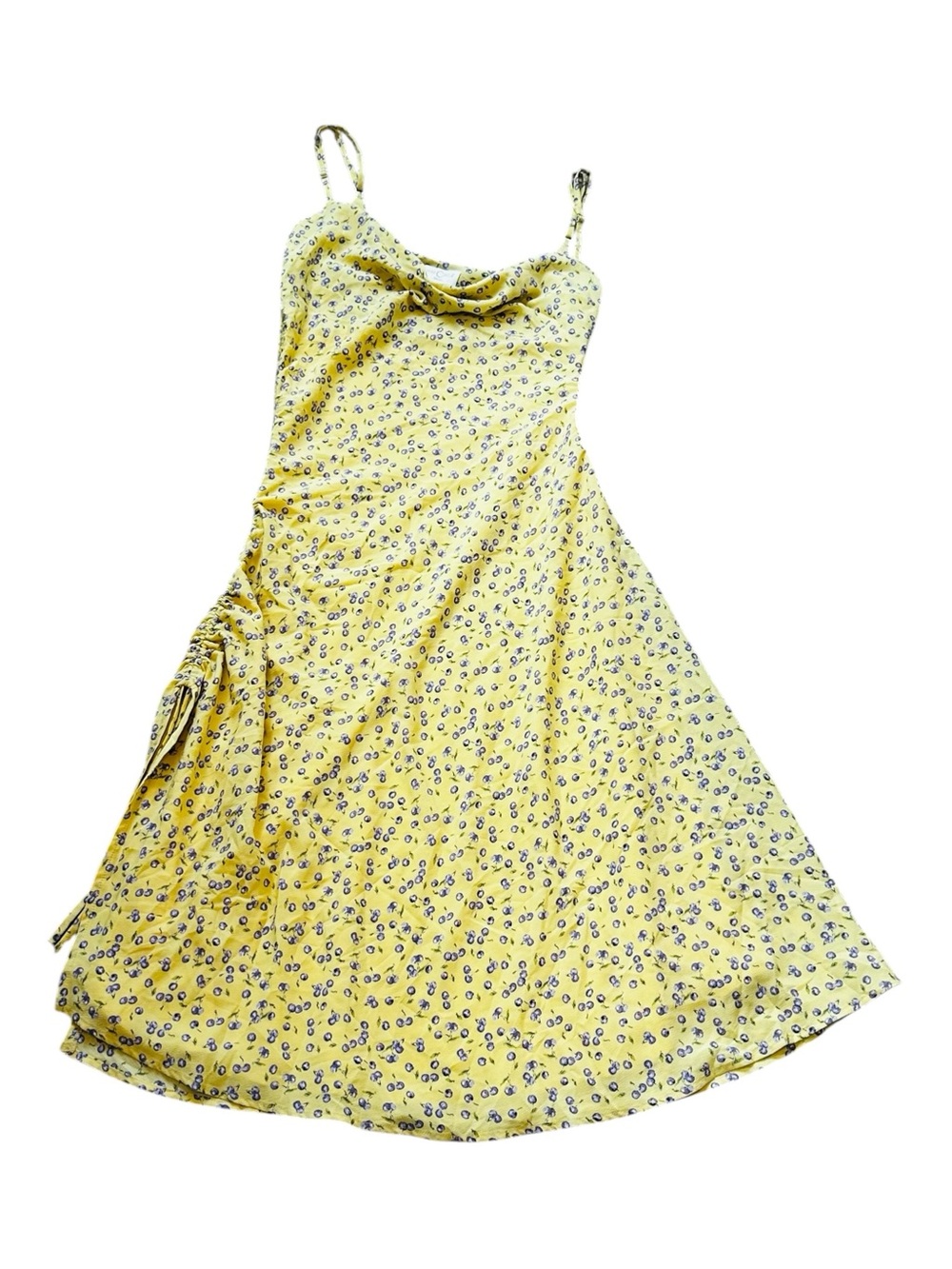 Miss Circle Yellow Floral Slip Dress Cowl Neck Summer Wedding Guest Coquette